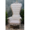 FAUTEUIL TRONE DE STYLE BAROQUE - Bois argent et Cuir blancMagnifique fauteuil trône de style baroque de presque 2m de haut ! 