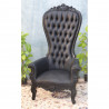 FAUTEUIL TRÔNE DE STYLE BAROQUE - Laque noir et Cuir noir