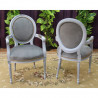6 CHAISES MEDAILLON AVEC ACCOUDOIRS - Ceruse blanc et velours gris