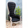 FAUTEUIL TRONE DE STYLE BAROQUE - Bois argent et Cuir noir