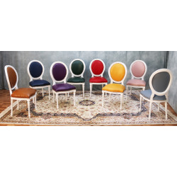 LOT 6 CHAISES MEDAILLON MULTICOULEUR - Laque blanche et Simili Cuir