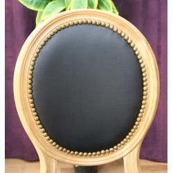 LOT 6 CHAISES MEDAILLON - Bois naturel et simili cuir noir