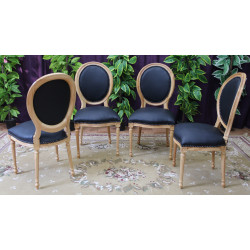 LOT 6 CHAISES MEDAILLON - Bois naturel et simili cuir noir