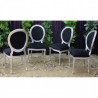 LOT 4 CHAISES MEDAILLON STYLE LOUIS XVI -  bois feuille d'argent et velours noir