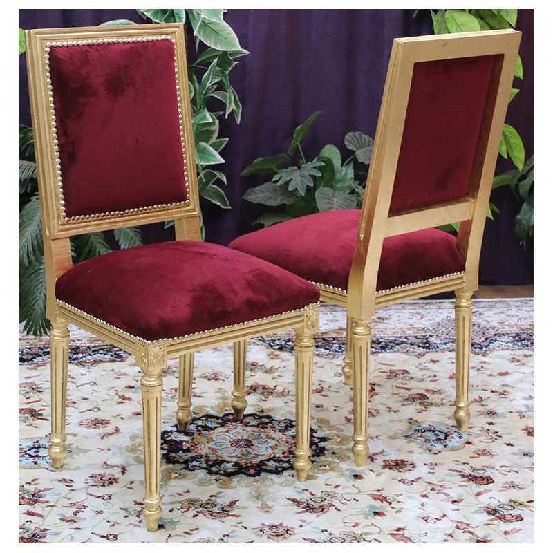 LOT 6 CHAISES JACOB - Patine feuille d'or avec un velours bordeaux