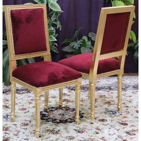 LOT 6 CHAISES JACOB - Patine feuille d'or avec un velours bordeaux