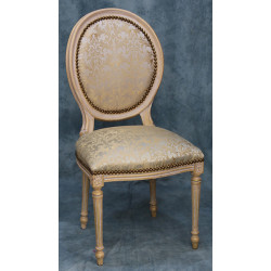 LOT 4 CHAISES MEDAILLON - Patine or blanc - Tissu creme et or