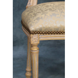 LOT 4 CHAISES MEDAILLON - Patine or blanc - Tissu creme et or